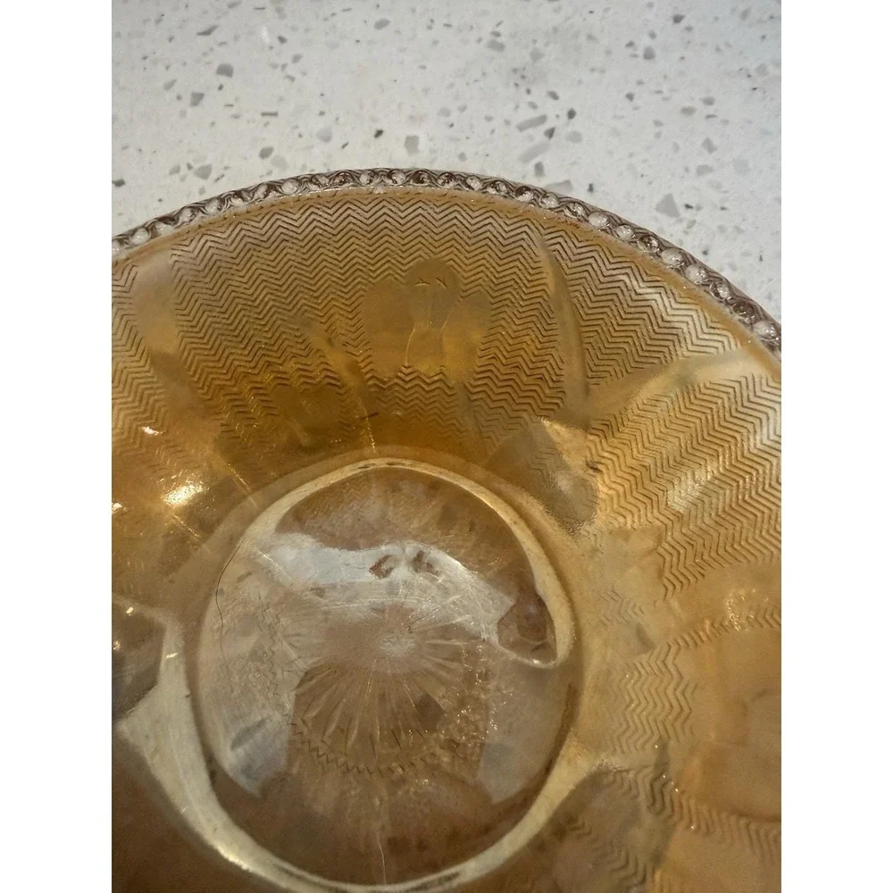 Jeannette Iris Herringbone Iridescent Peach Bowl Depression Carnival Glass